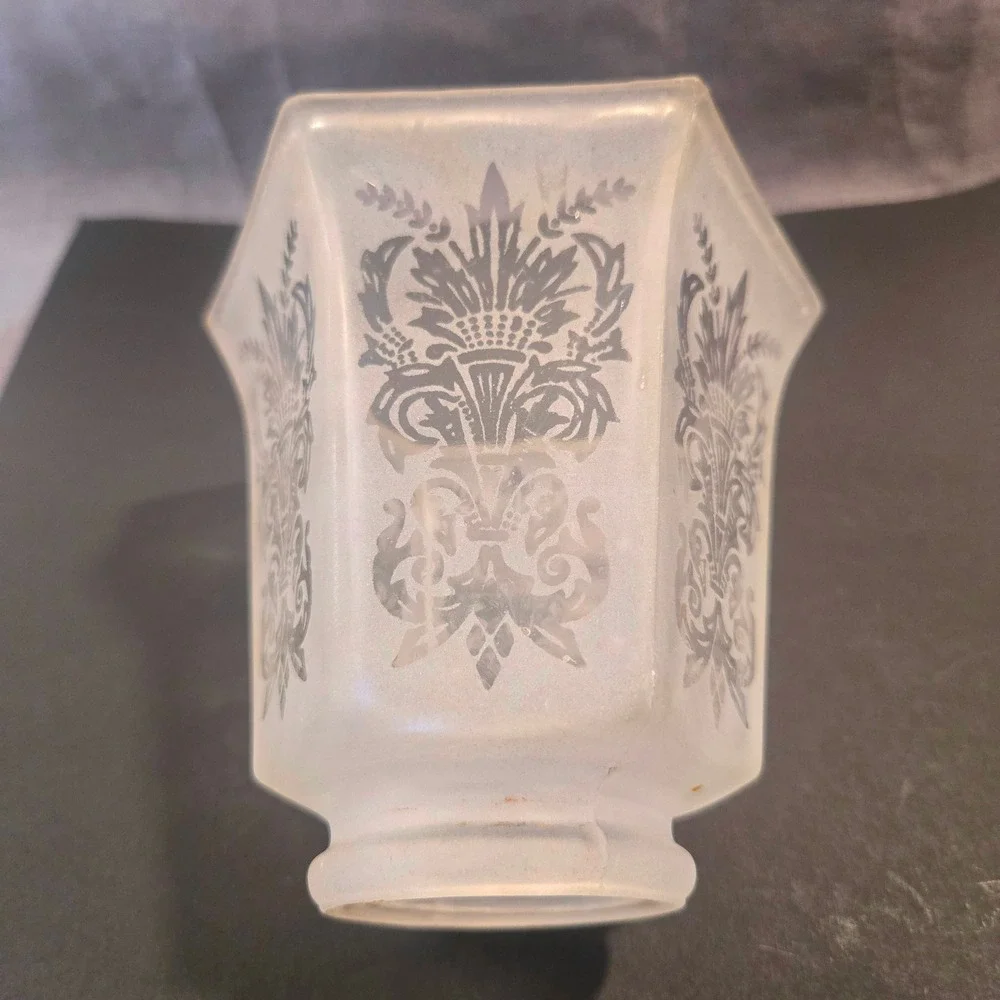 Art Deco Frosted Etched Glass Lamp Shades Set of 4 Hexagonal Vintage 1930s‎